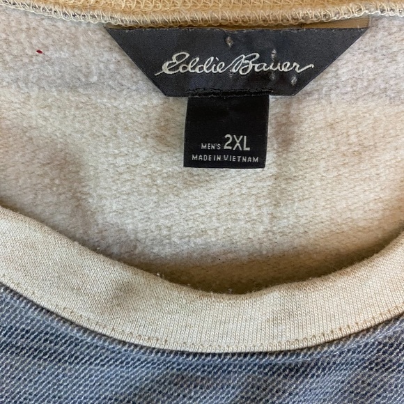 Eddie Bauer Mens 2XL Camp Fleece Crewneck Long Sleeve Striped Sweater Loatmeal - Picture 2 of 7